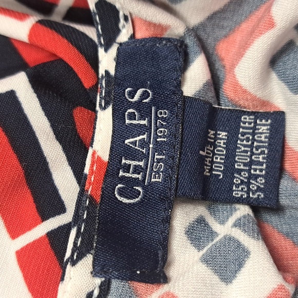 Chaps Top L Cowlneck Slinky Stretch Knit Sleeveless Flowy Red Blue White - Picture 4 of 5